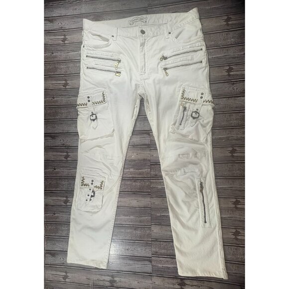 ROBINS military cargo pant sz 38 white w black diamond aurum crystals NWOT $349 - Picture 4 of 9